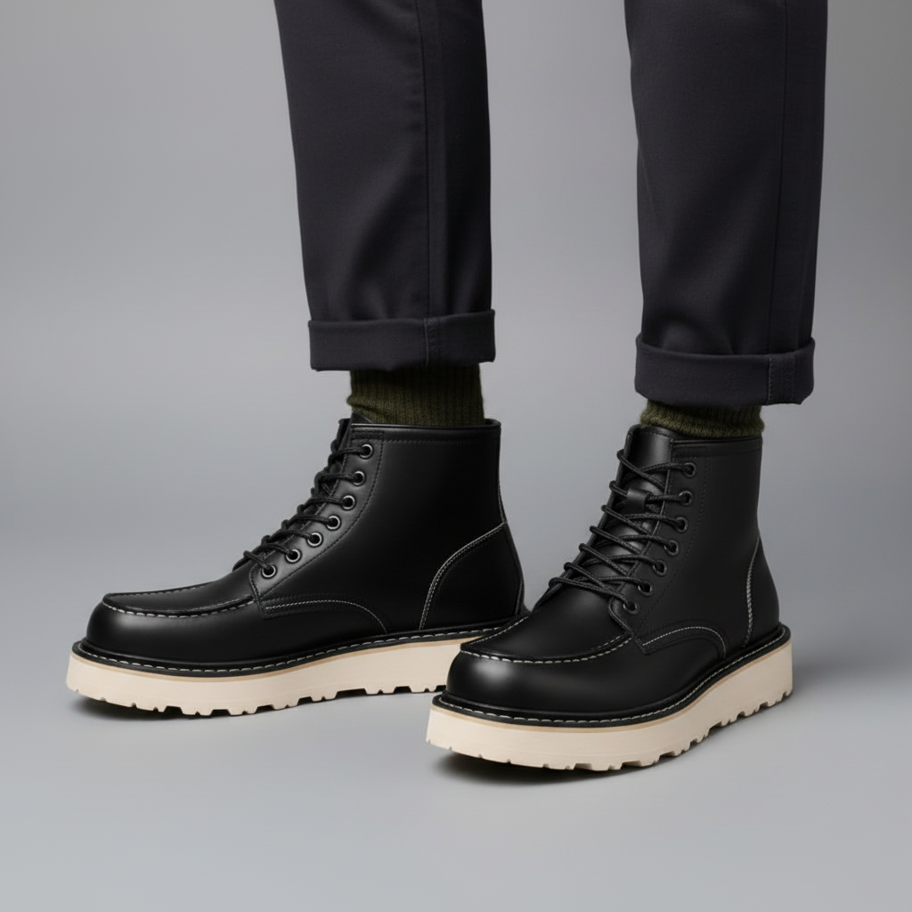 Black Lace-Up Ankle Boots | Durable Leather Footwear