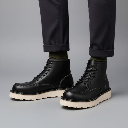 Black Lace-Up Ankle Boots | Durable Leather Footwear