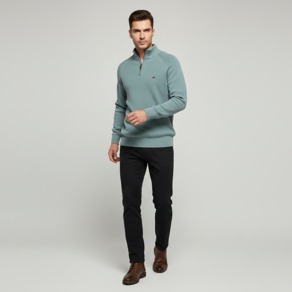Men's Black Half-Zip Jumper | Slim Fit Knitwear