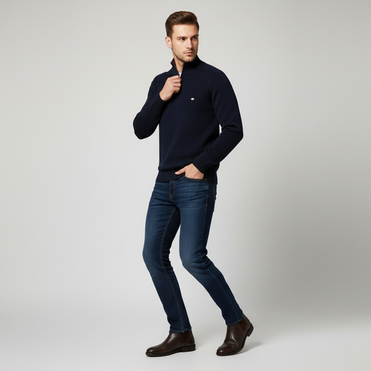 Men's Black Half-Zip Jumper | Slim Fit Knitwear