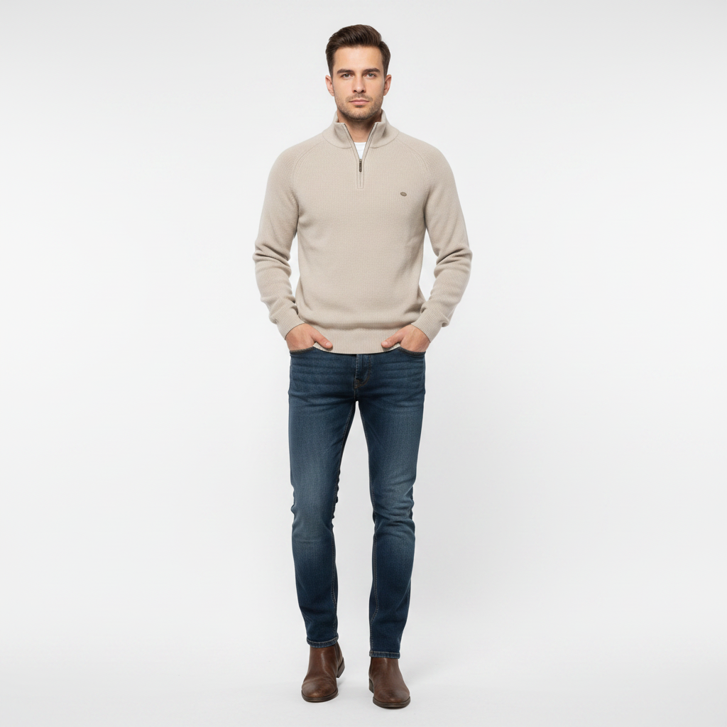 Men's Black Half-Zip Jumper | Slim Fit Knitwear
