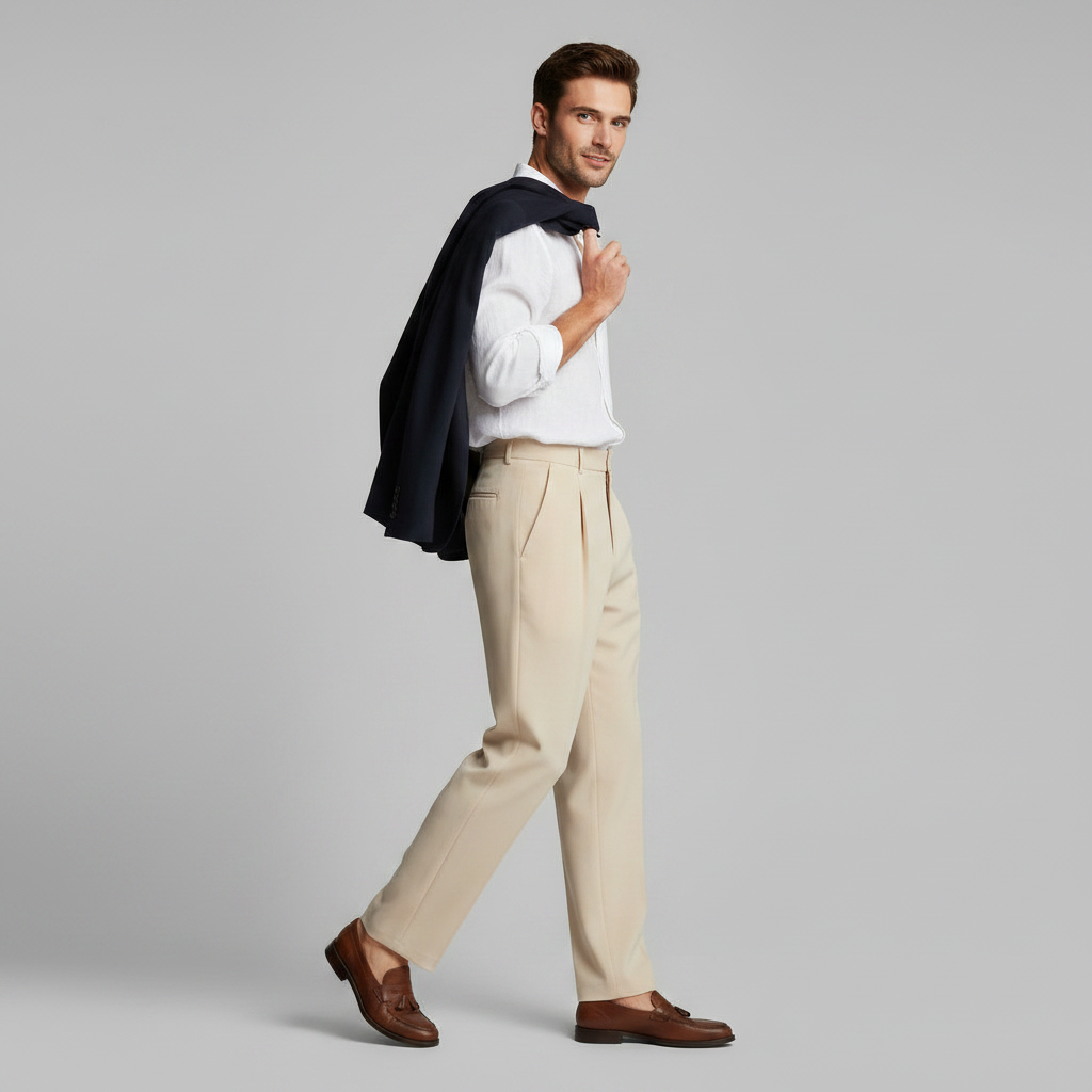 Men's Pleated Trousers | Straight Fit Formal Pants
