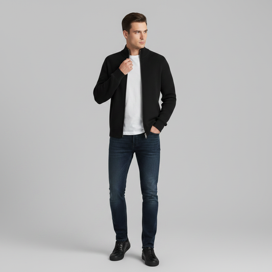 Men's Slim Fit Zip Up Cardigan | Ribbed Knit Style