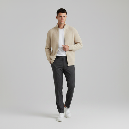 Men's Slim Fit Zip Up Cardigan | Ribbed Knit Style