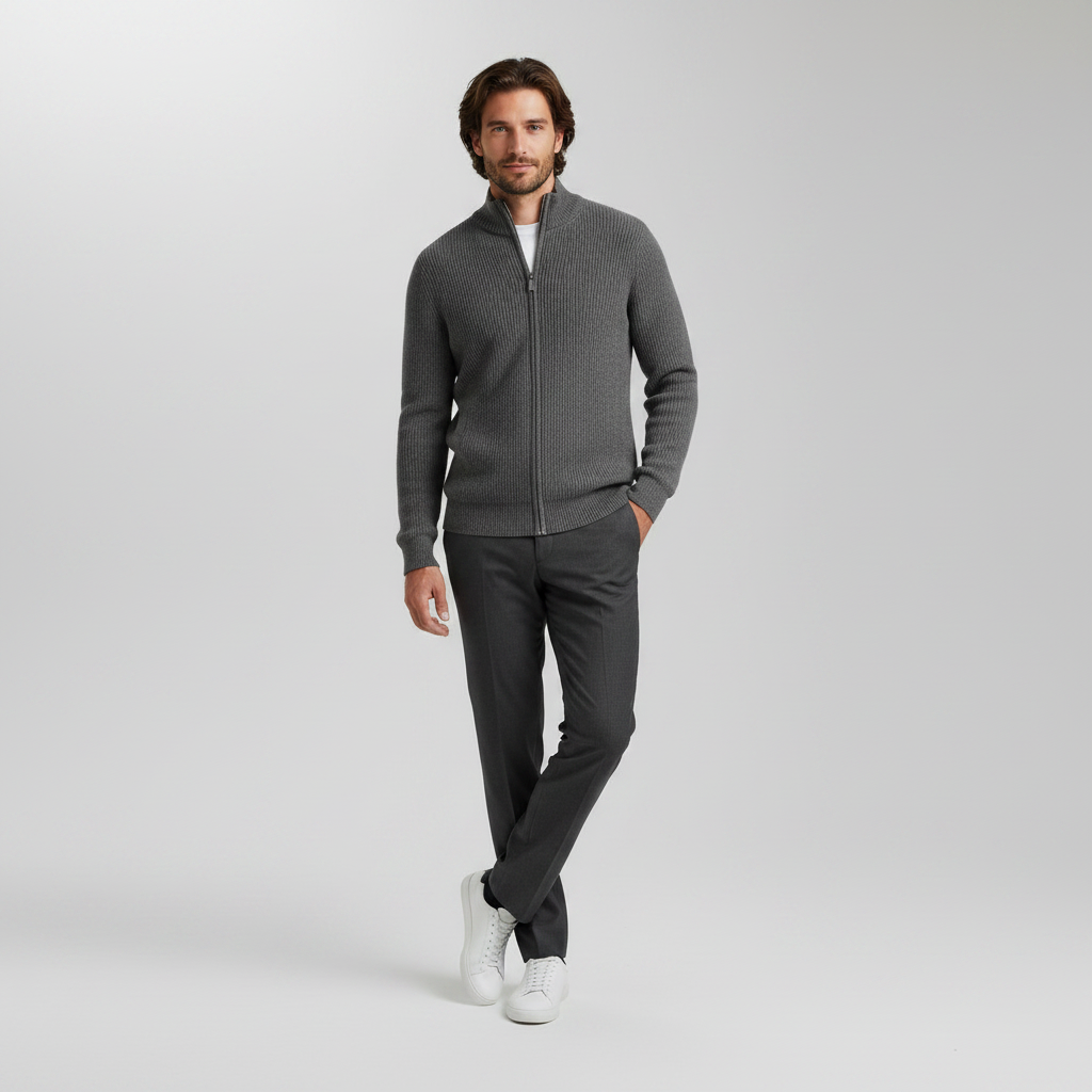 Men's Slim Fit Zip Up Cardigan | Ribbed Knit Style