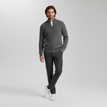 Men's Slim Fit Zip Up Cardigan | Ribbed Knit Style