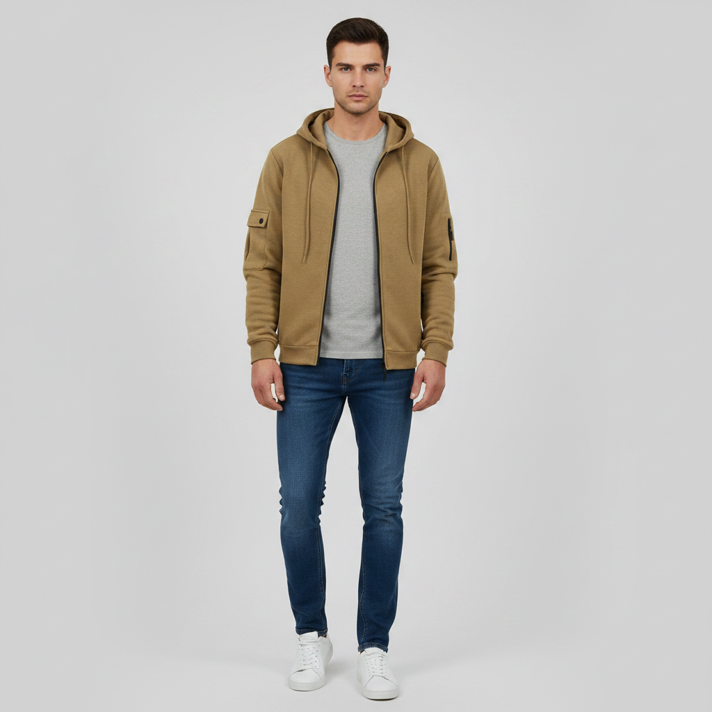 Men's Utility Zip-Up Hoodie | Casual Sweatshirt