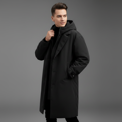 Men's Waterproof Puffer Trench Coat | Stylish Long Jacket