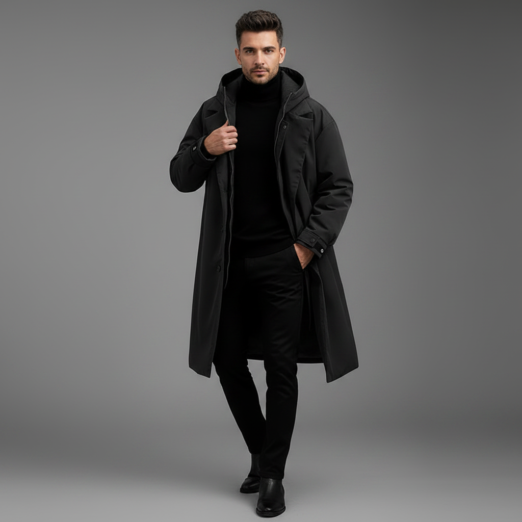 Men's Waterproof Puffer Trench Coat | Stylish Long Jacket