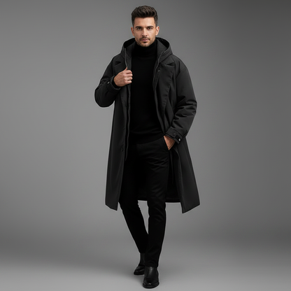 Men's Waterproof Puffer Trench Coat | Stylish Long Jacket