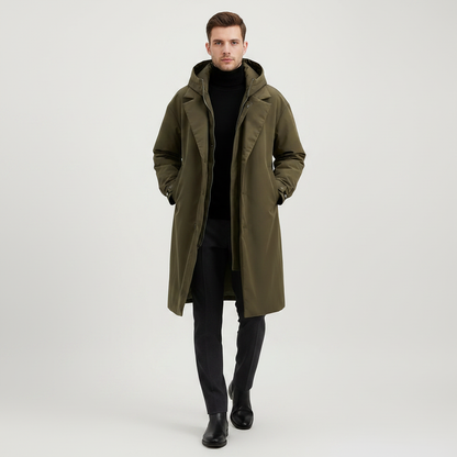Men's Waterproof Puffer Trench Coat | Stylish Long Jacket