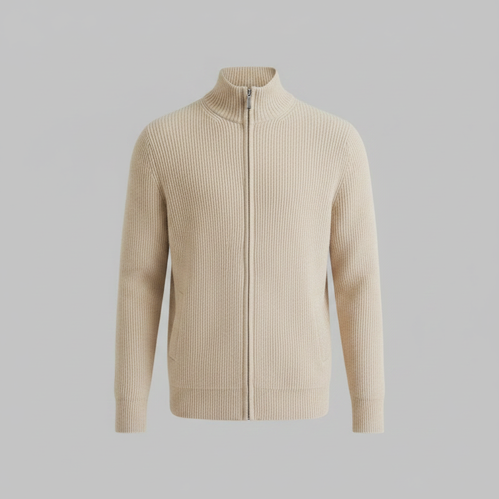 Men's Slim Fit Zip Up Cardigan | Ribbed Knit Style 0