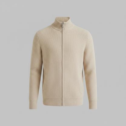 Men's Slim Fit Zip Up Cardigan | Ribbed Knit Style 0