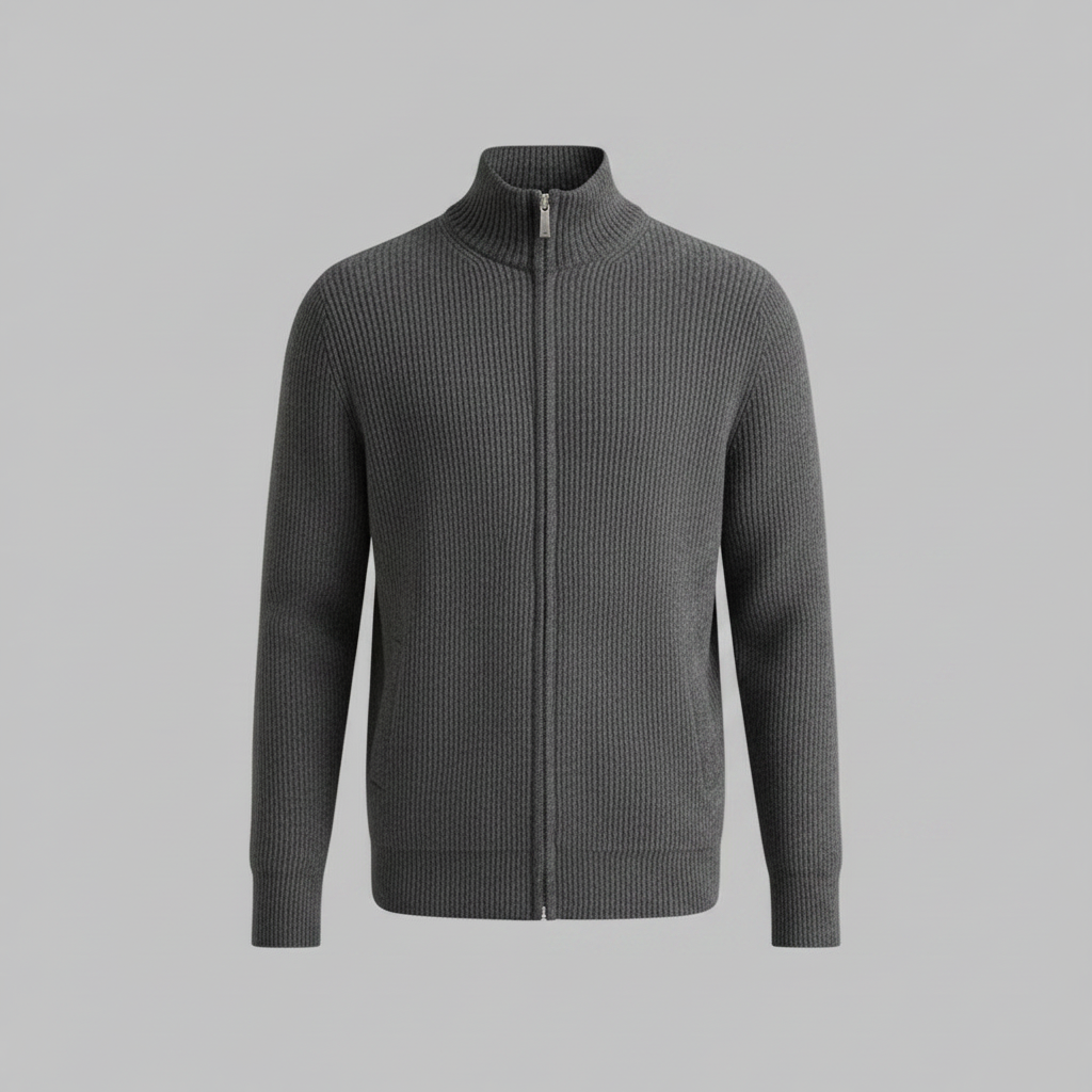 Men's Slim Fit Zip Up Cardigan | Ribbed Knit Style 6