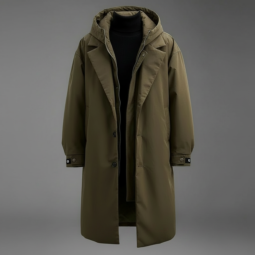 Men's Waterproof Puffer Trench Coat | Stylish Long Jacket 0