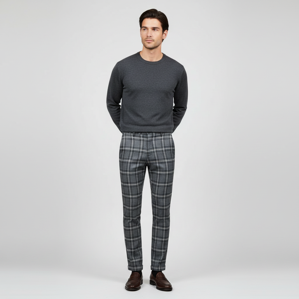 Sasha Checked Chinos | Men's Casual Trousers