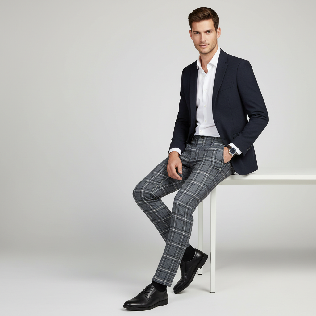 Sasha Checked Chinos | Men's Casual Trousers